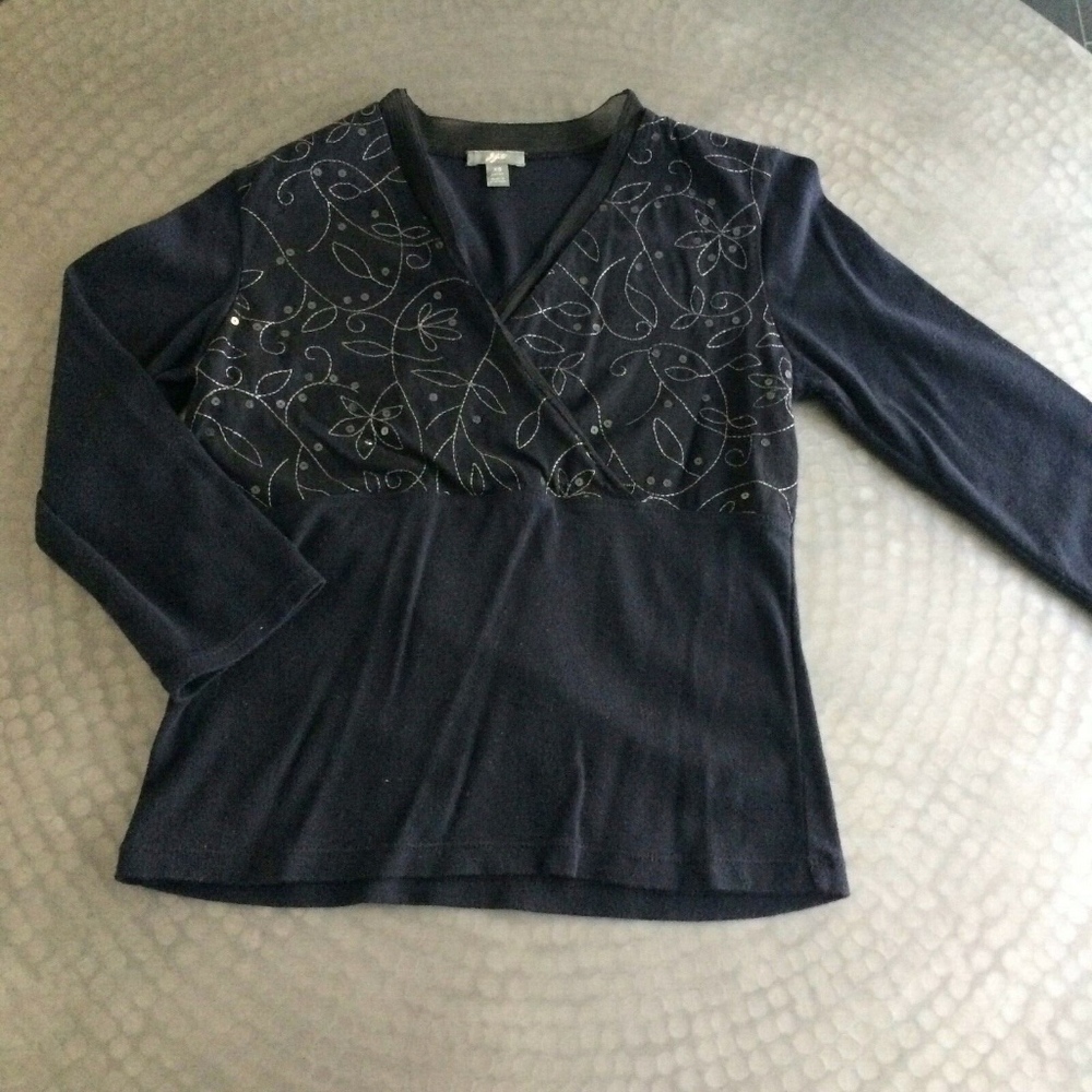 JJILL top surplice  black irrdescent sequins